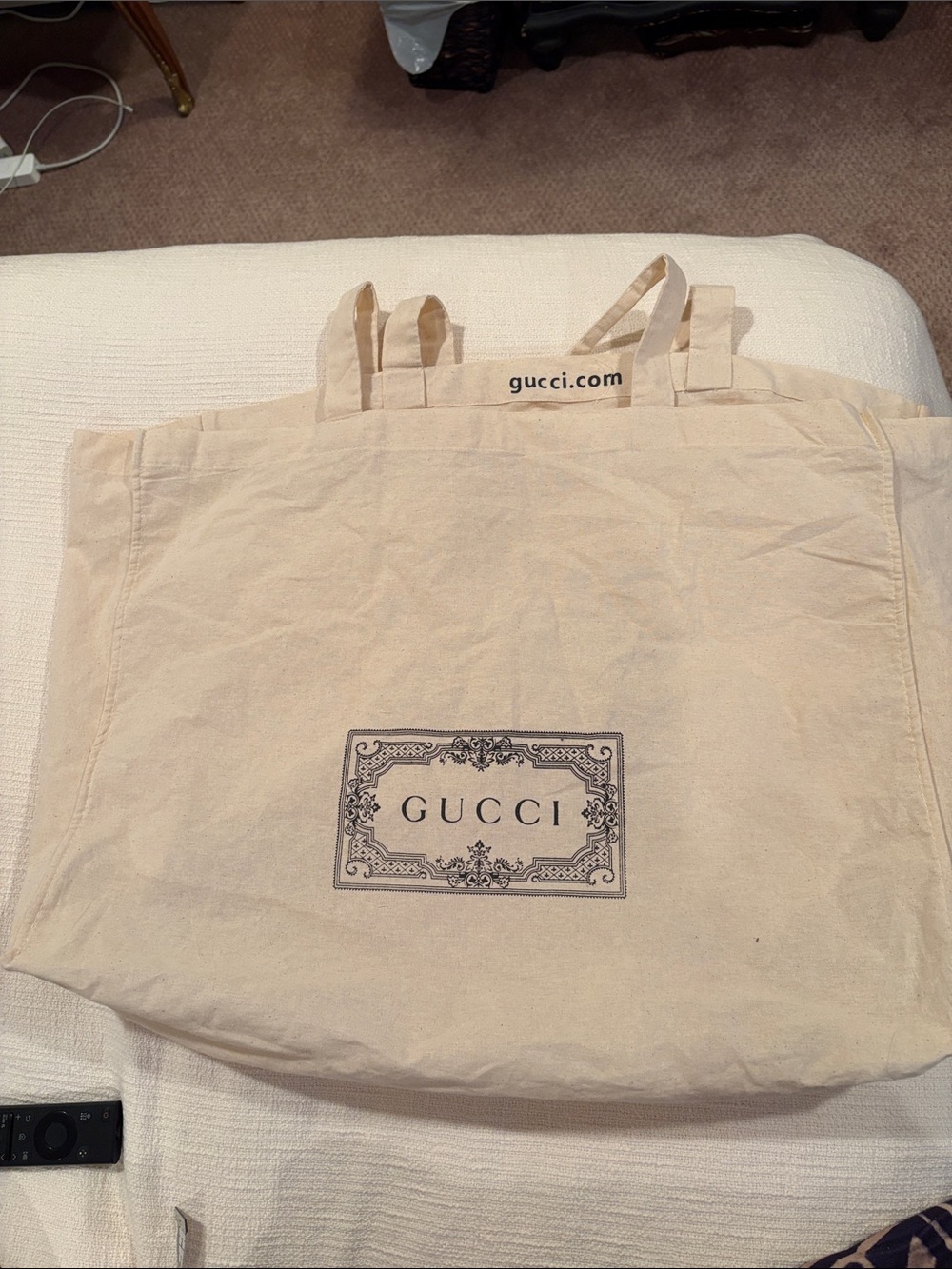 Gucci Beige Canvas Logo Tote with Decorative Emblem